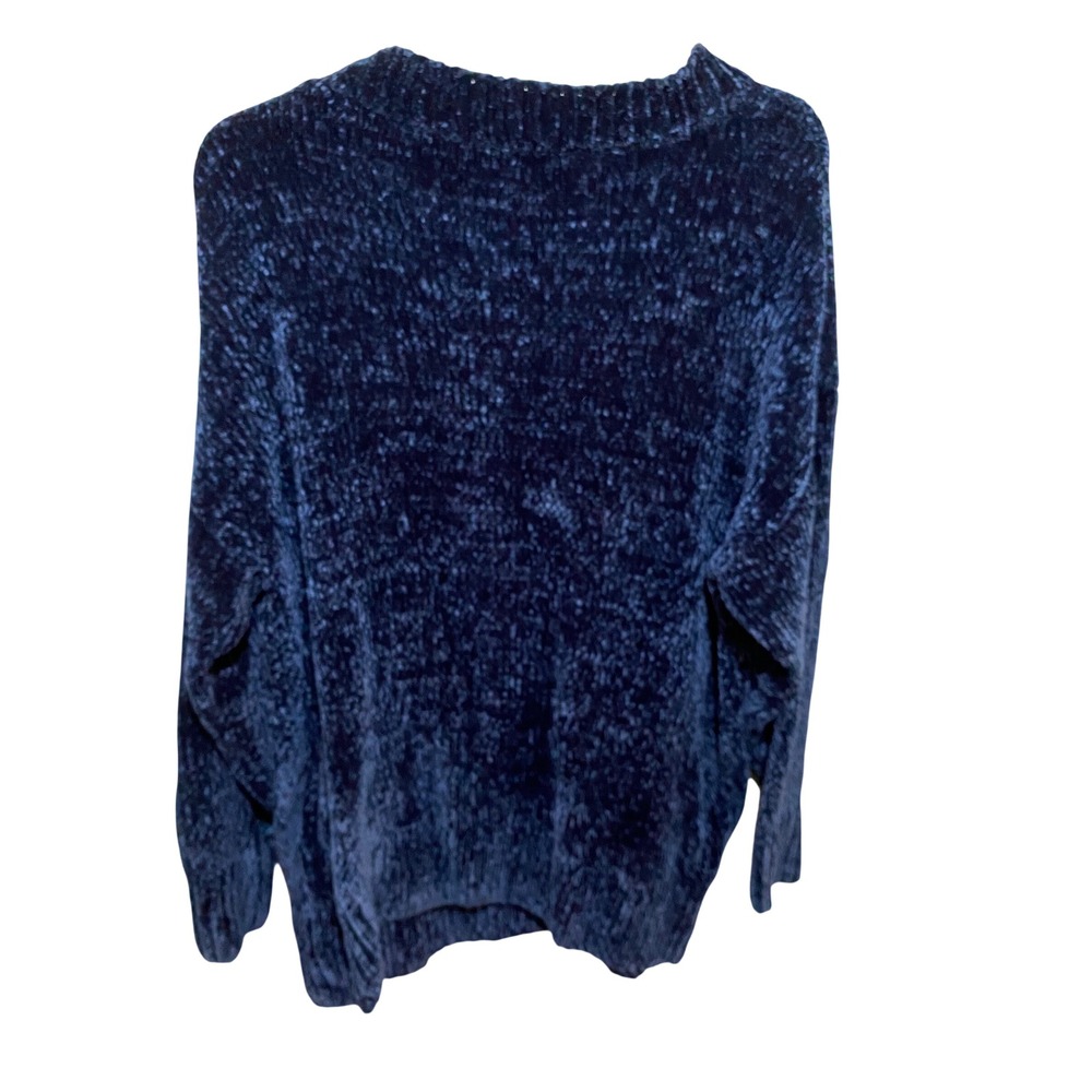 Listicle Womens Navy Blue Chenille Knit Crewneck Sweater Soft Plush Pullover S - Picture 4 of 5